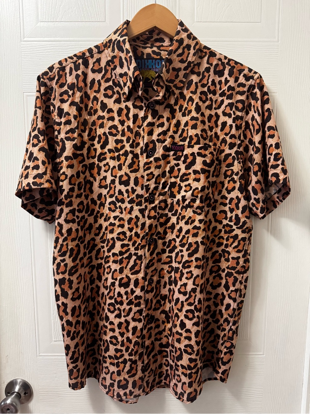 DIXXON Leopard Print Short-Sleeve Button-Down Shirt - Pink/Brown/Black
